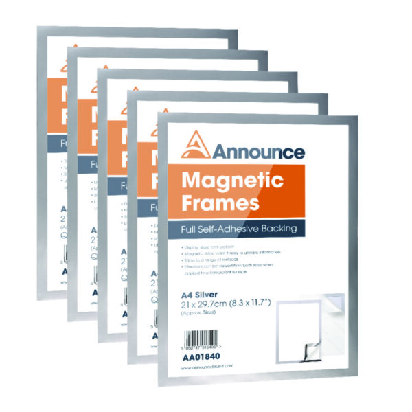 Announce Magnetic Frames A4 Silver (Pack of 5)